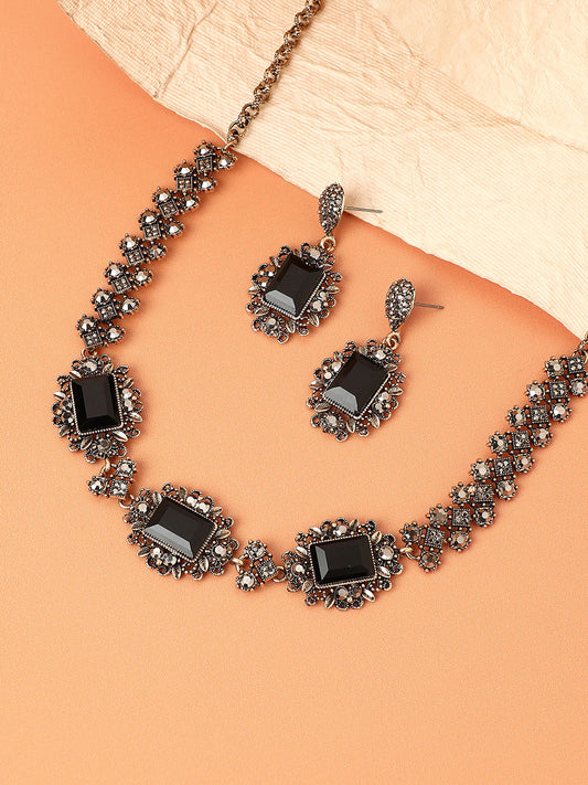 Gold-Plated Crystals Studded Necklace Earrings