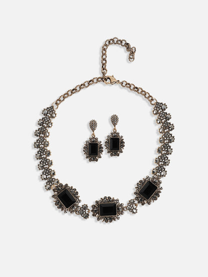 Gold-Plated Crystals Studded Necklace Earrings
