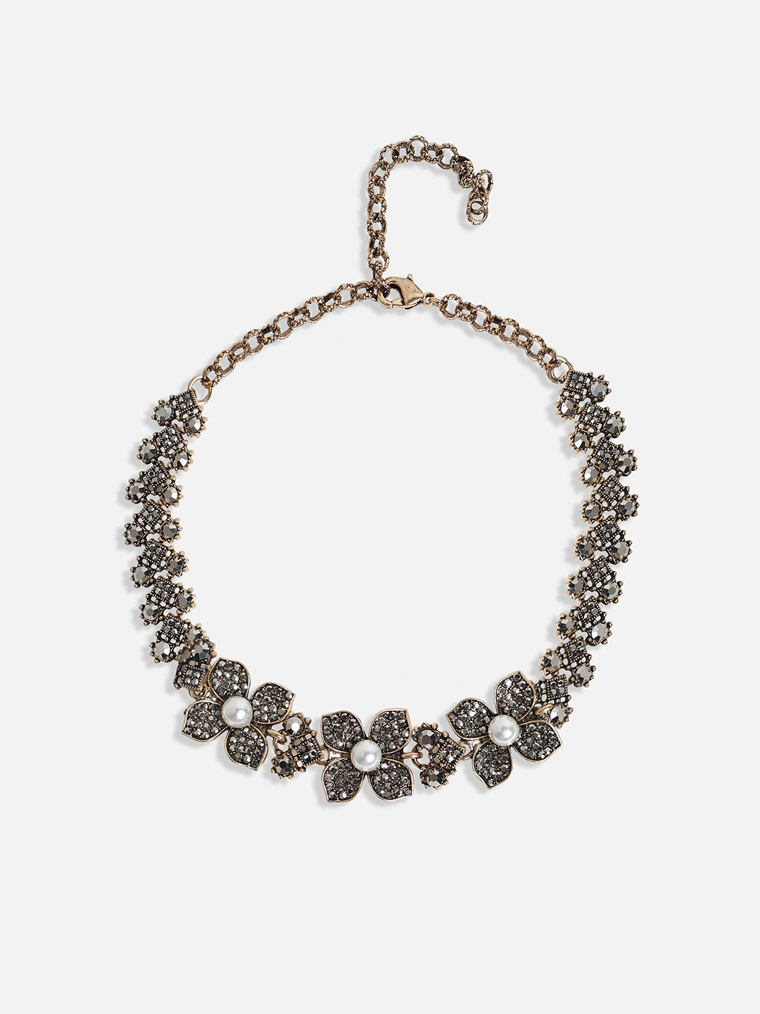 Gold-Plated Crystal-Stones Studded Flower Statement Jewellery Set