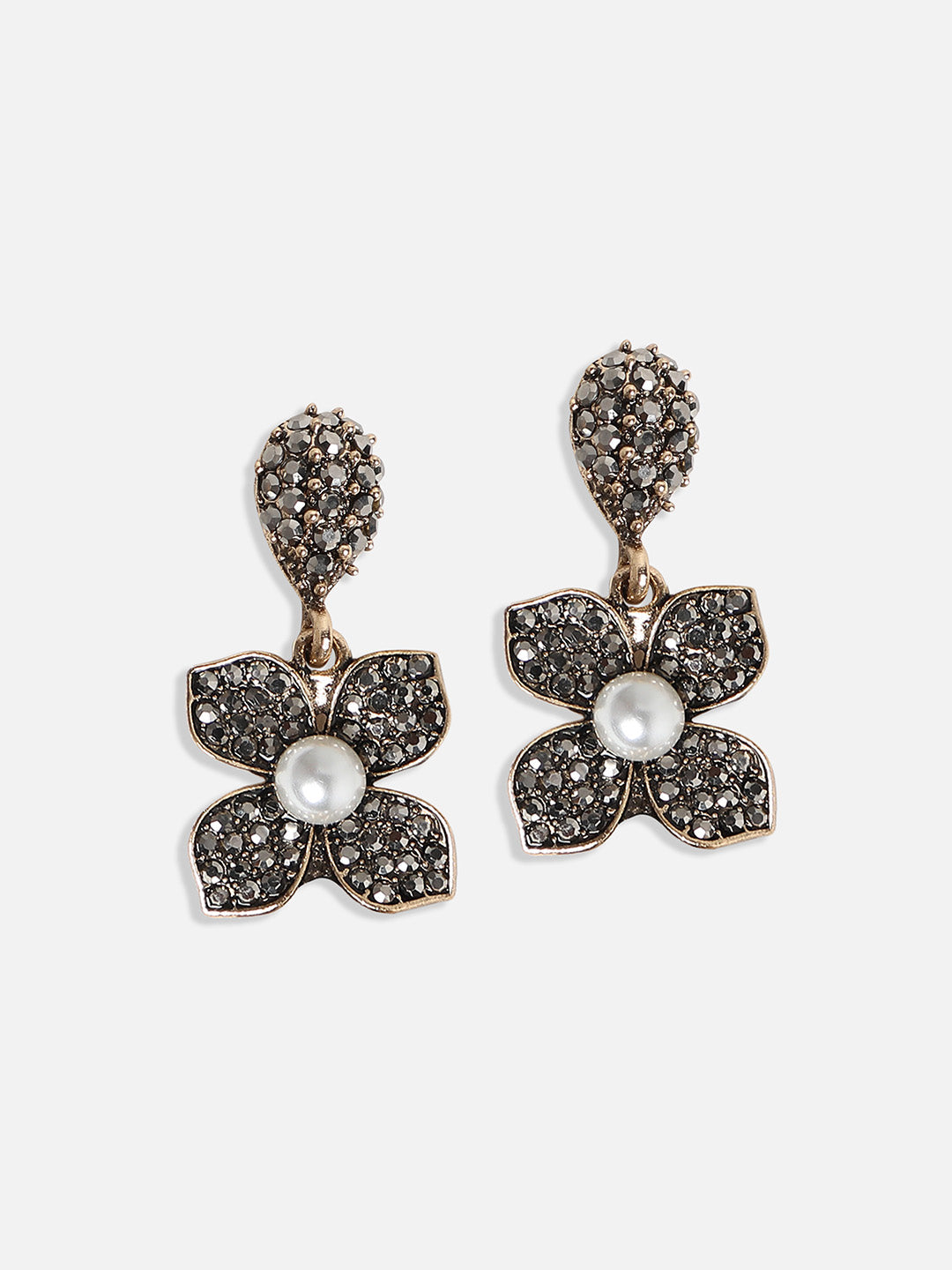 Gold-Plated Crystal-Stones Studded Flower Statement Jewellery Set