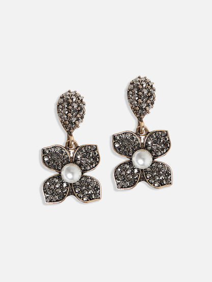 Gold-Plated Crystal-Stones Studded Flower Statement Jewellery Set
