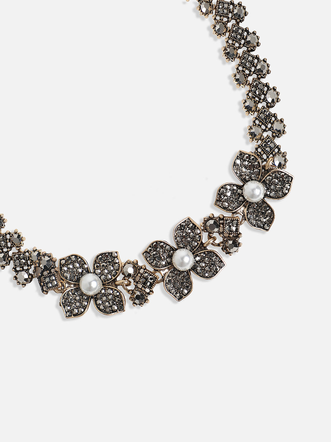 Gold-Plated Crystal-Stones Studded Flower Statement Jewellery Set