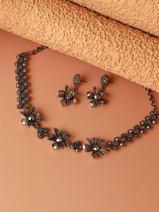 Gold-Plated Crystal-Studded Jewellery Set