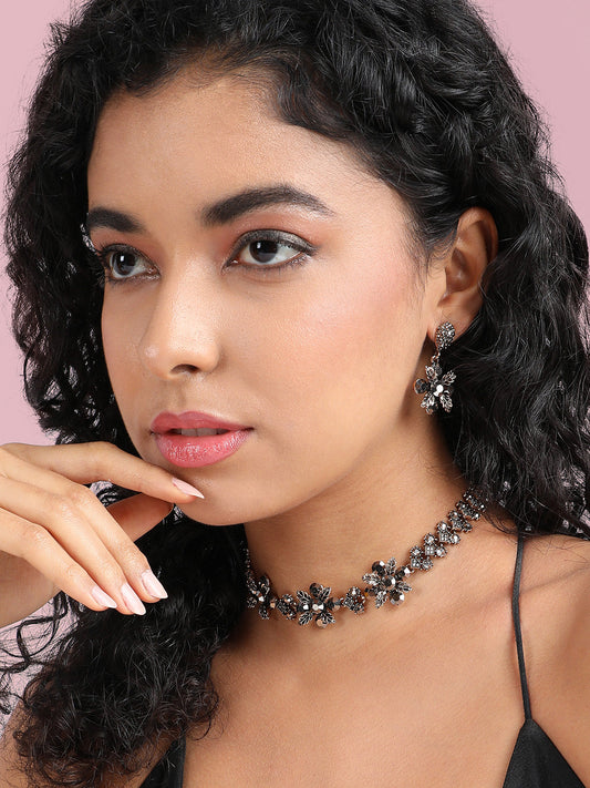 Gold-Plated Crystal-Studded Jewellery Set