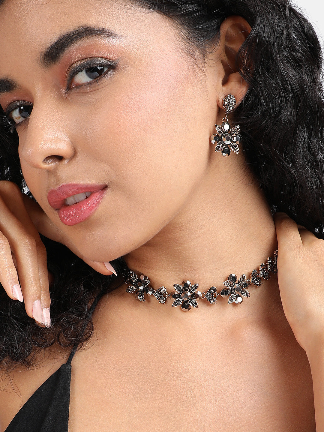 Gold-Plated Crystal-Studded Jewellery Set