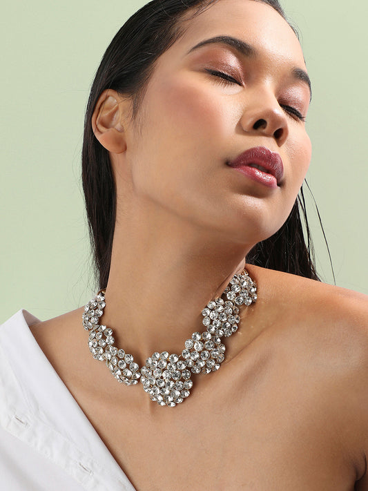 Gold-Plated Artificial Stones Studded Statement Necklace