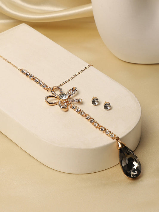 Gold Plated Stone Studded Chain With Earrings