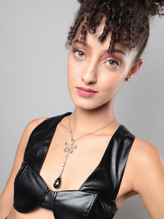 Gold Plated Stone Studded Chain With Earrings