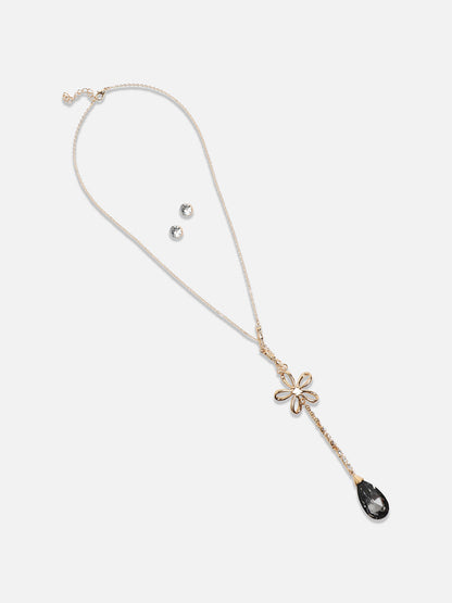 Gold Plated Stone Studded Chain With Earrings