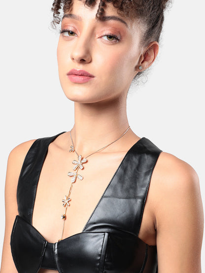 Gold-Plated Studded Designer Party Flower Drop Negligee Necklace