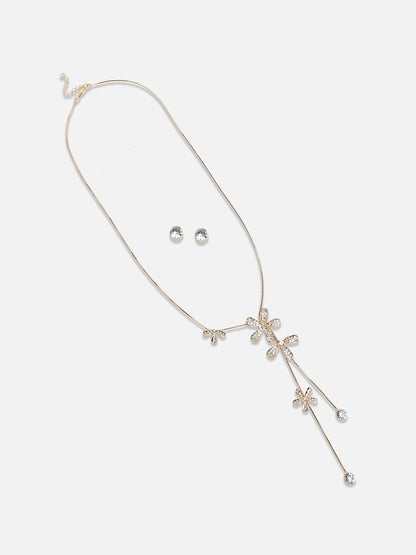 Gold-Plated Studded Designer Party Flower Drop Negligee Necklace