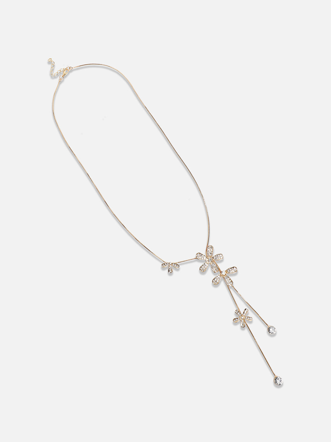 Gold-Plated Studded Designer Party Flower Drop Negligee Necklace