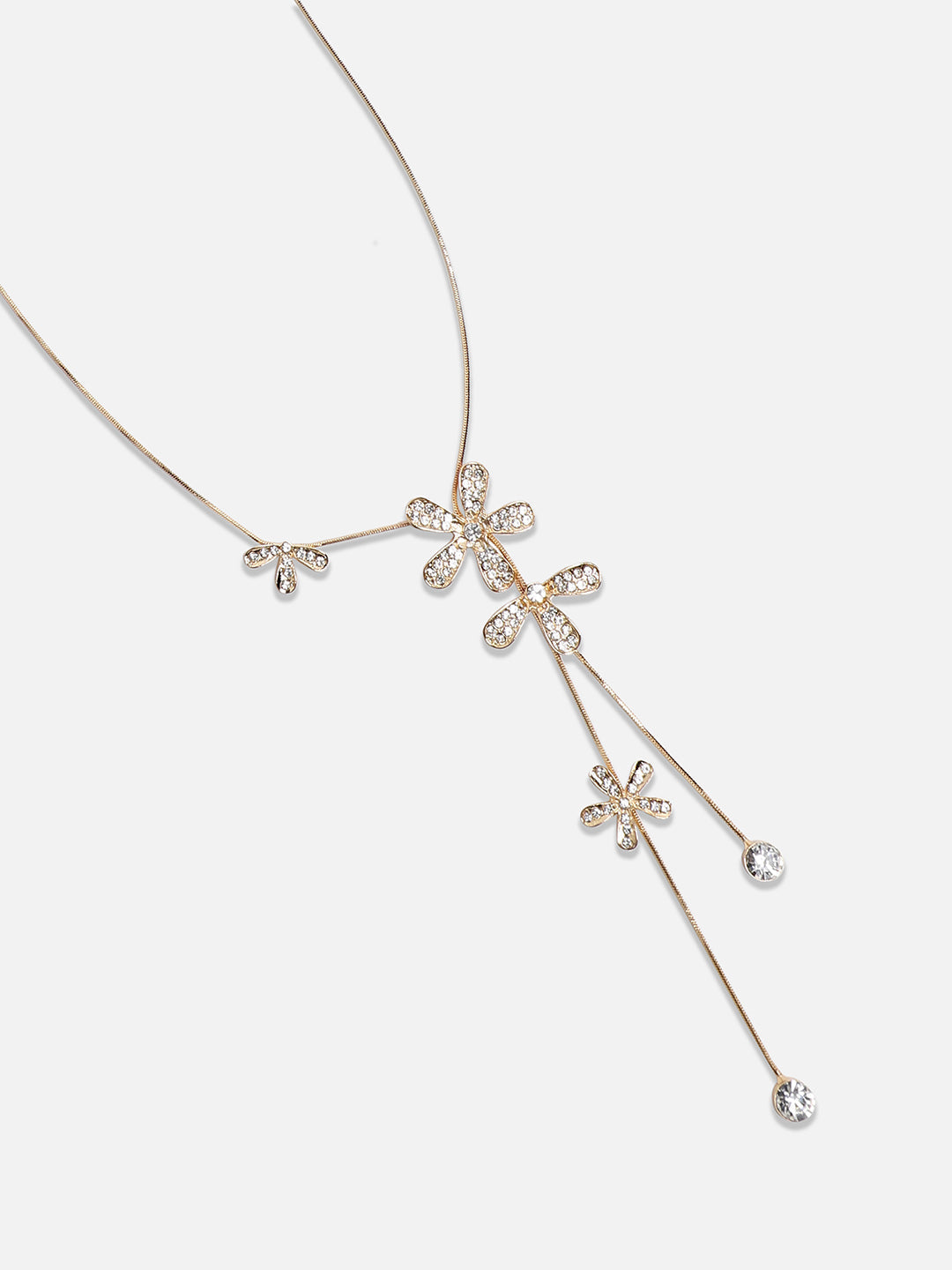 Gold-Plated Studded Designer Party Flower Drop Negligee Necklace