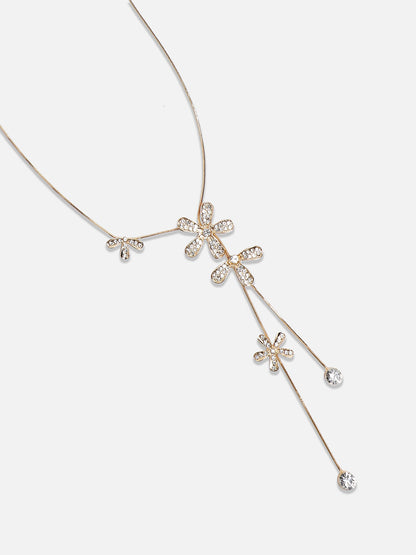 Gold-Plated Studded Designer Party Flower Drop Negligee Necklace