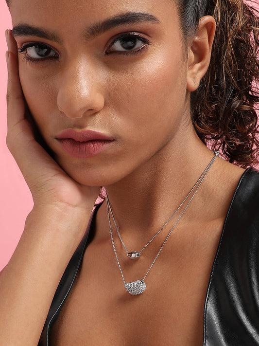 Artificial Stones Silver Plated Layered Necklace