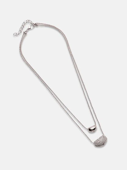 Artificial Stones Silver Plated Layered Necklace