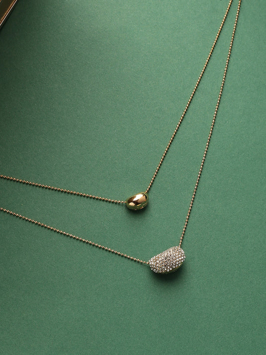 Gold-Plated Artificial Stones Studded Layered Necklace