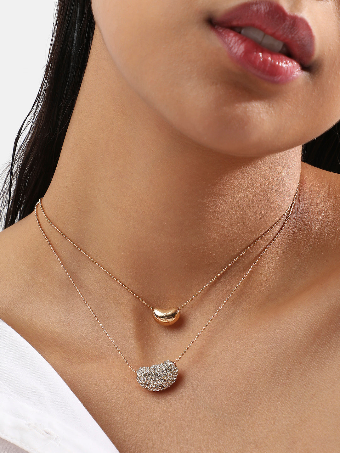 Gold-Plated Artificial Stones Studded Layered Necklace