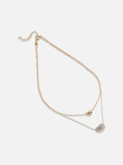 Gold-Plated Artificial Stones Studded Layered Necklace