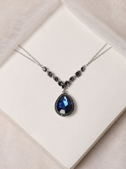 Blue Silver-Plated Stone-Studded Necklace