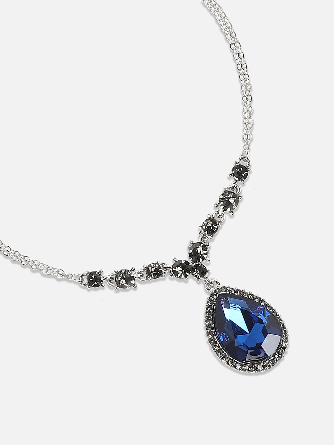 Blue Silver-Plated Stone-Studded Necklace