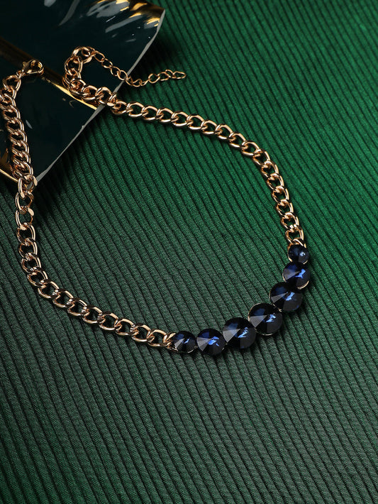 Gold-Plated Artificial Stones Studded Statement Necklace
