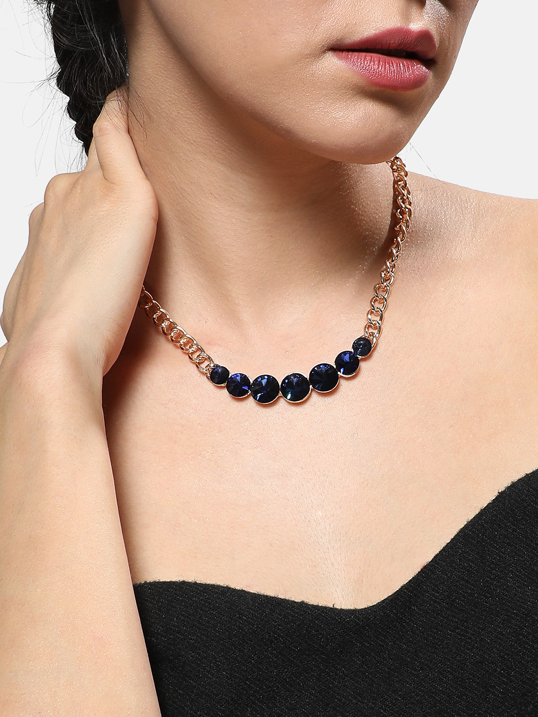 Gold-Plated Artificial Stones Studded Statement Necklace