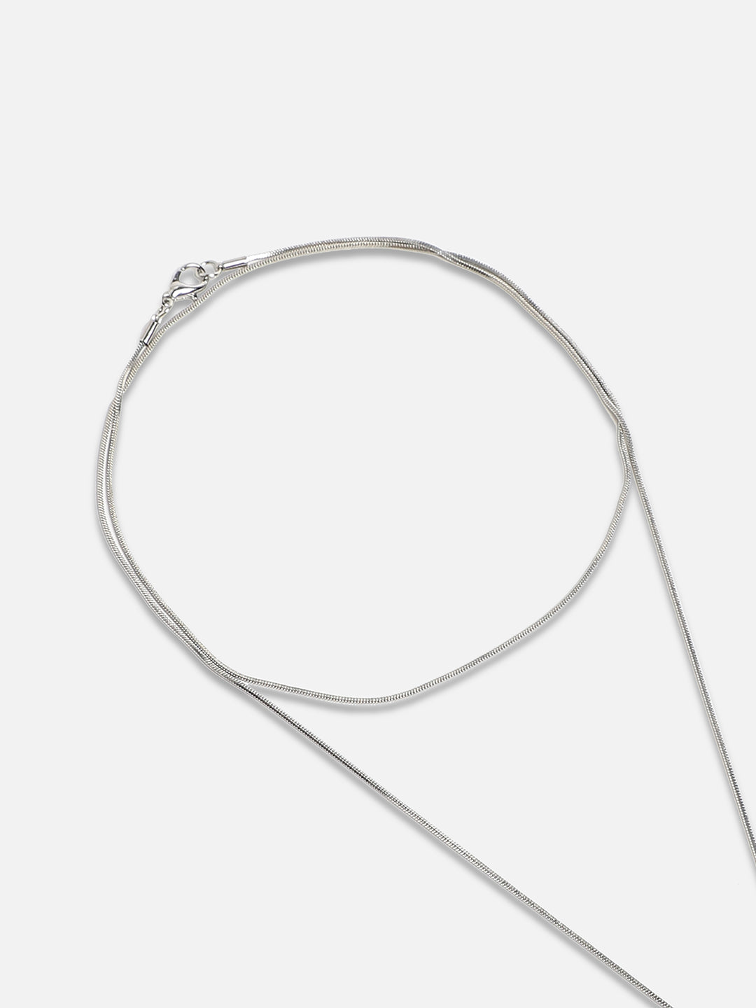 Silver-Plated Oval-Shaped Artificial Stones Studded Pendants With Chains