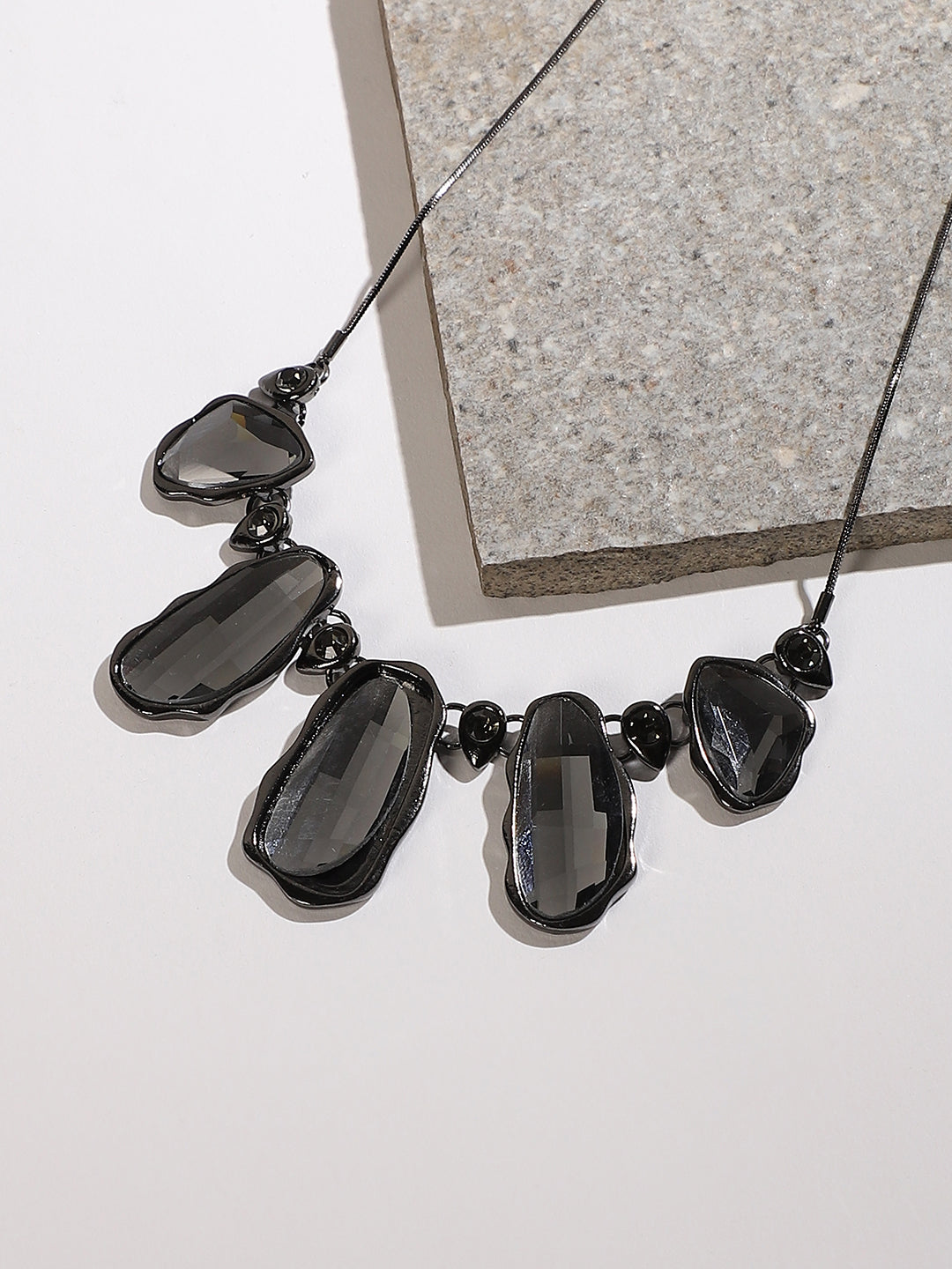 Black Silver-Plated Artificial Stones Studded Necklace