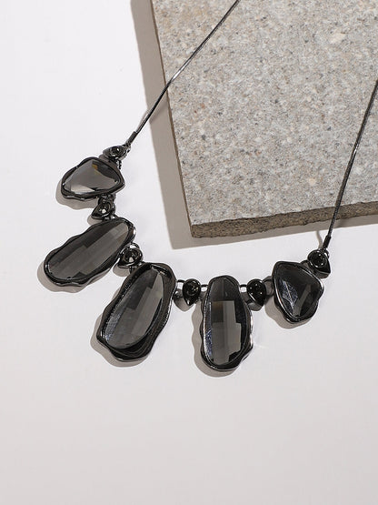 Black Silver-Plated Artificial Stones Studded Necklace