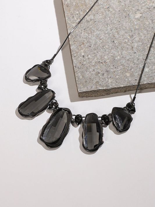 Black Silver-Plated Artificial Stones Studded Necklace