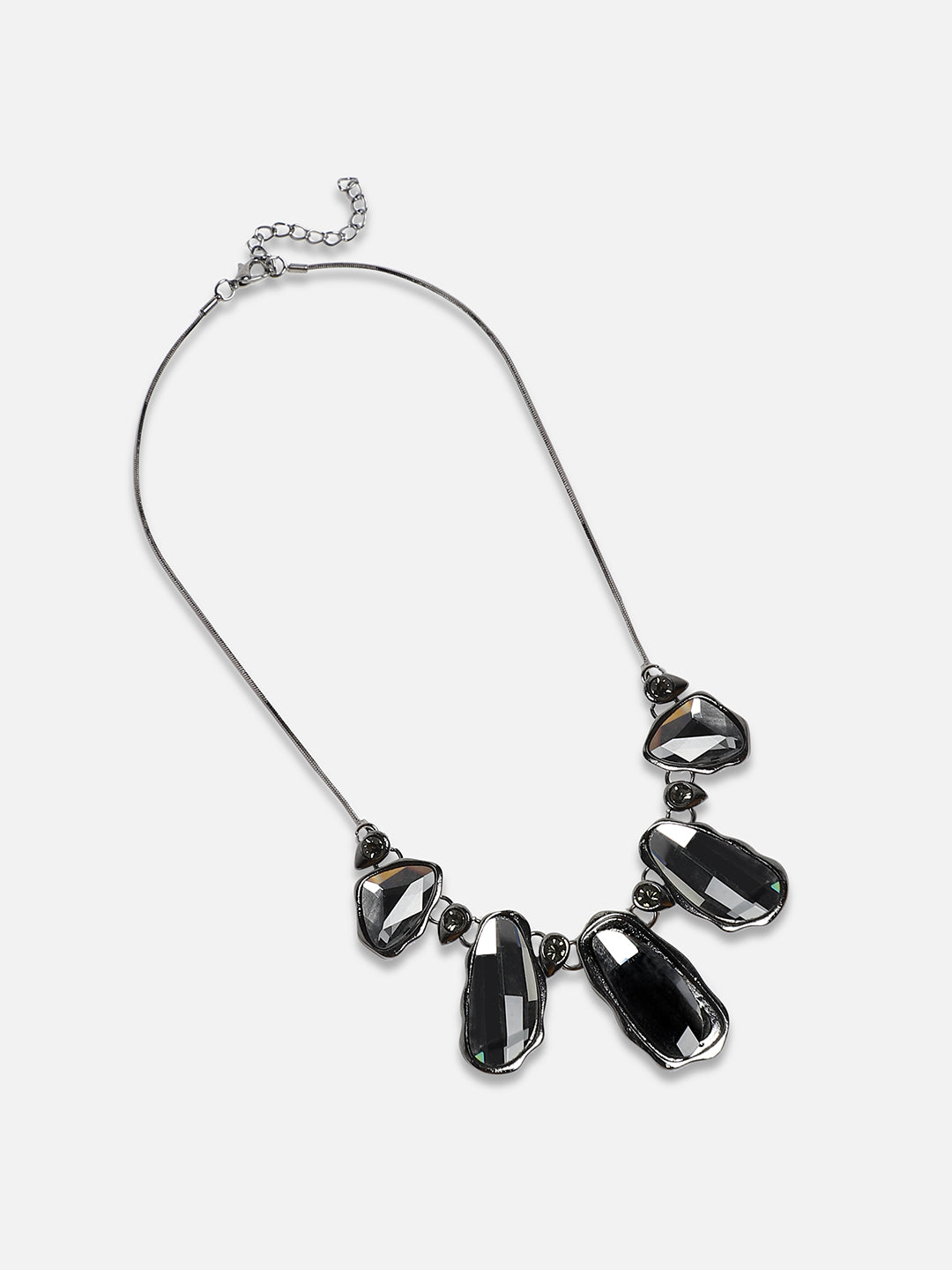 Black Silver-Plated Artificial Stones Studded Necklace