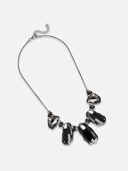 Black Silver-Plated Artificial Stones Studded Necklace