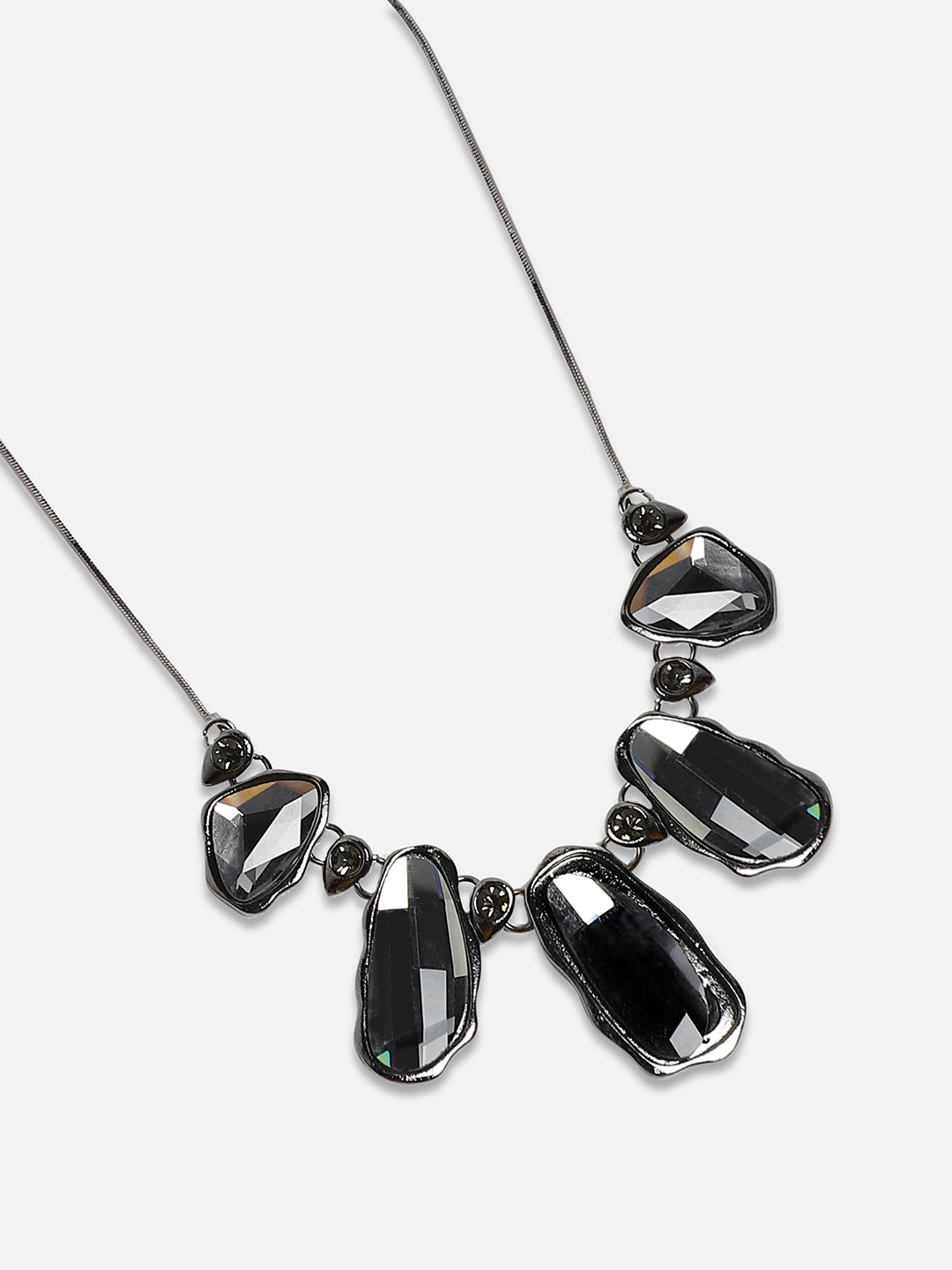 Black Silver-Plated Artificial Stones Studded Necklace
