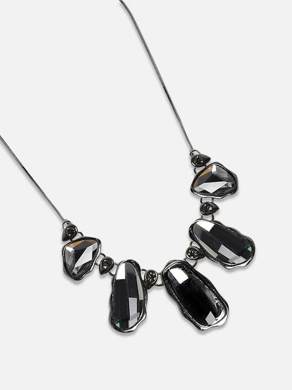 Black Silver-Plated Artificial Stones Studded Necklace