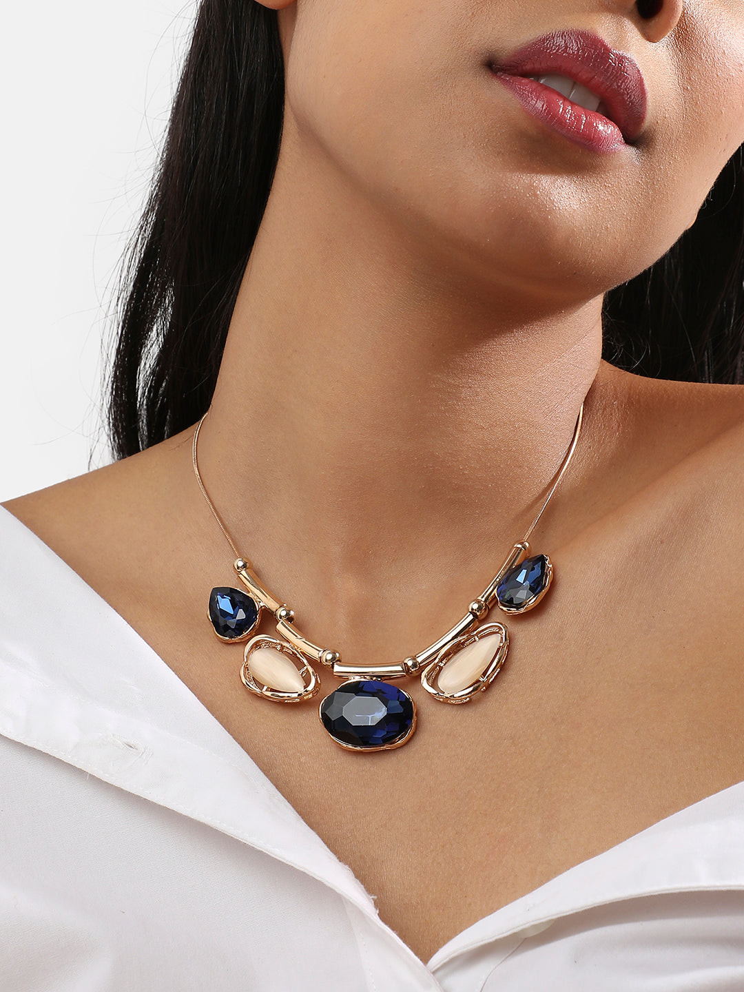 Gold-Plated Artificial Stones Studded Necklace