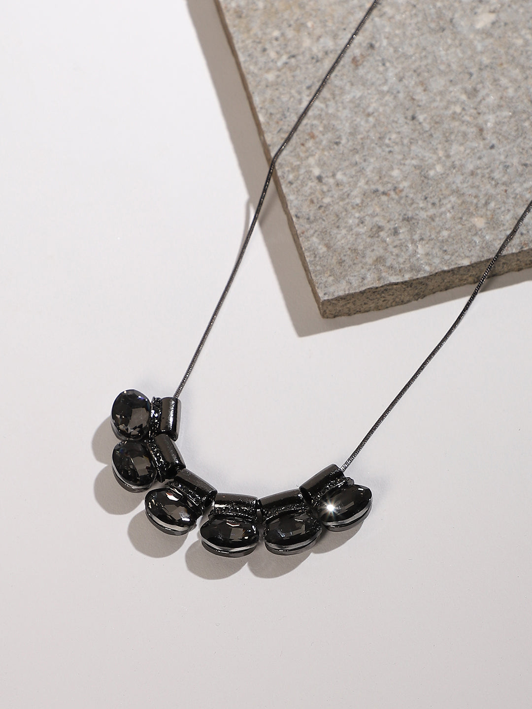 Black Silver-Plated Artificial Stones Studded Statement Necklace