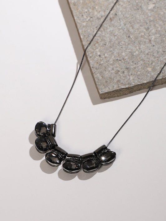 Black Silver-Plated Artificial Stones Studded Statement Necklace