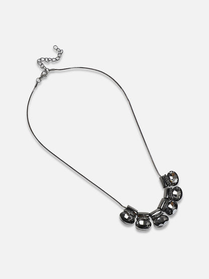 Black Silver-Plated Artificial Stones Studded Statement Necklace