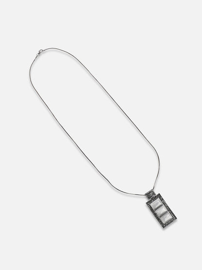Silver-Plated Stones Studded Geometric Vista Pendant With Chain