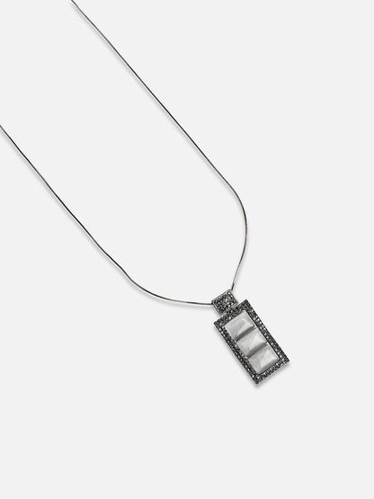 Silver-Plated Stones Studded Geometric Vista Pendant With Chain