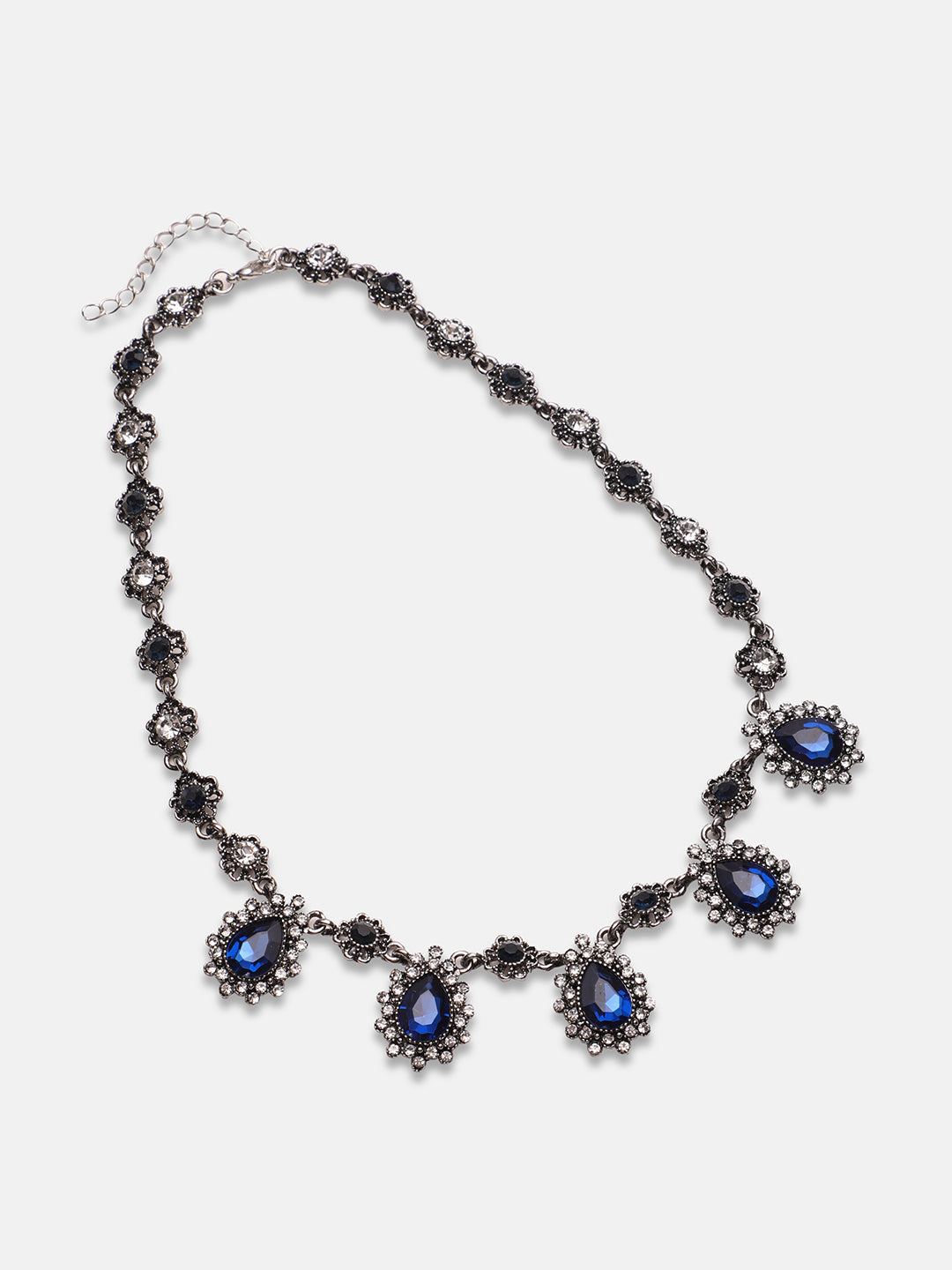 Artificial Stones Silver Plated Oxidised Necklace