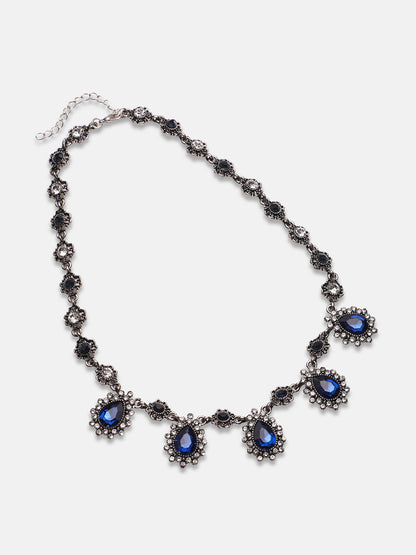 Artificial Stones Silver Plated Oxidised Necklace