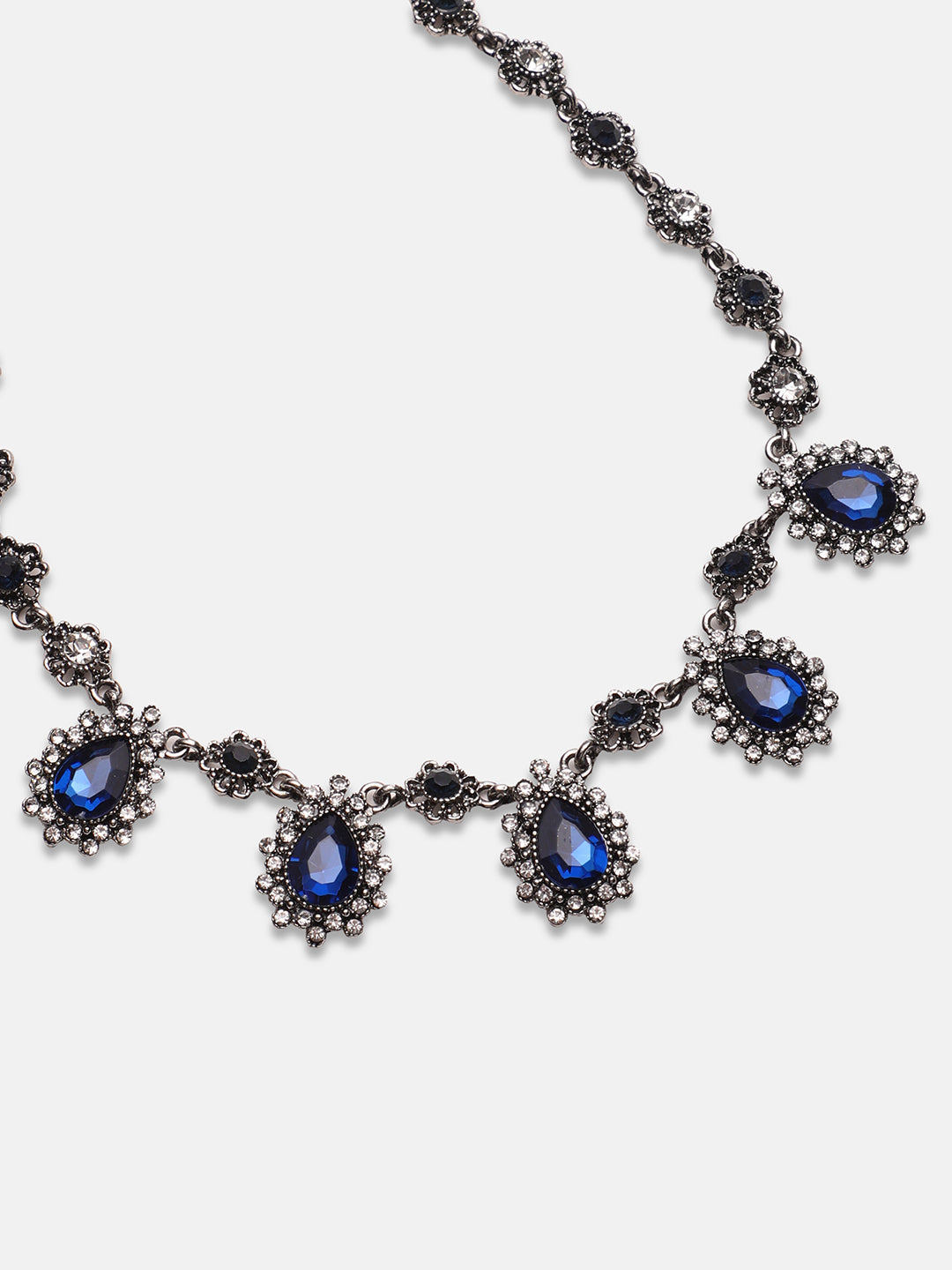 Artificial Stones Silver Plated Oxidised Necklace