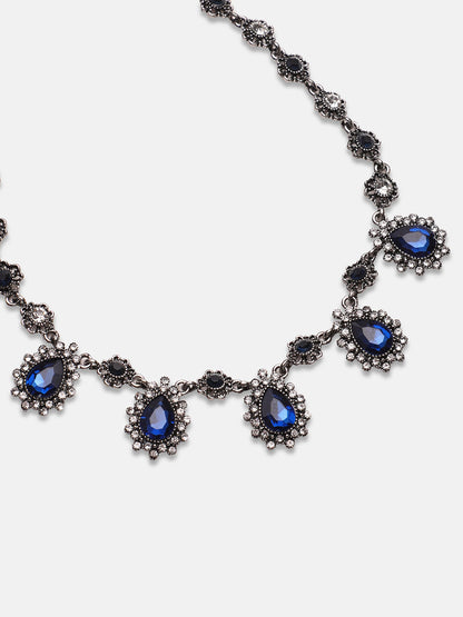 Artificial Stones Silver Plated Oxidised Necklace