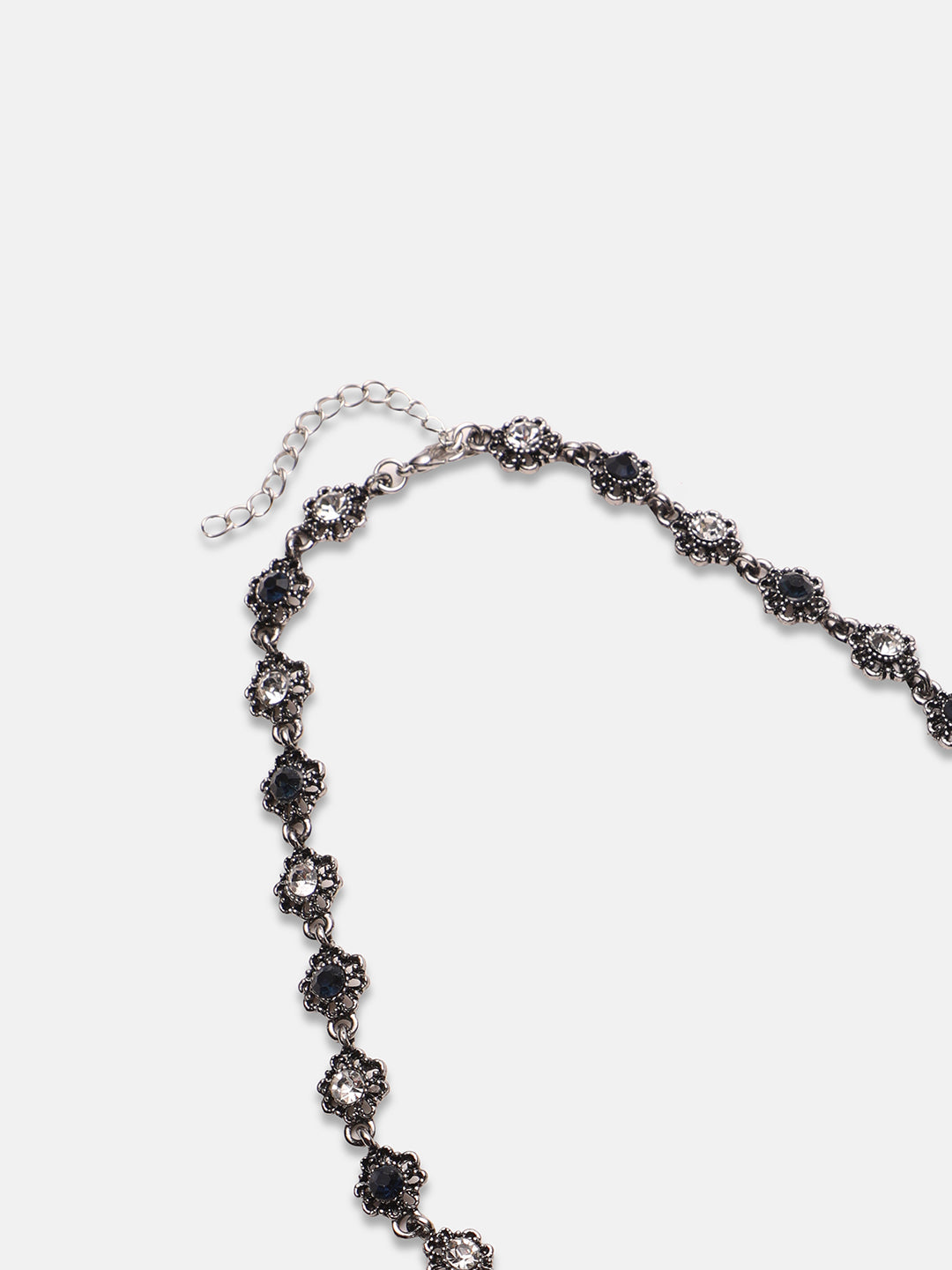 Artificial Stones Silver Plated Oxidised Necklace