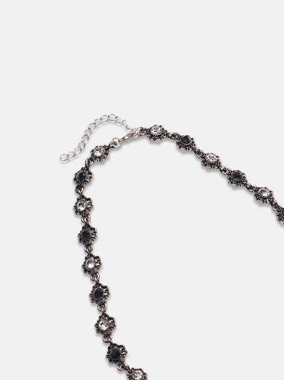 Artificial Stones Silver Plated Oxidised Necklace