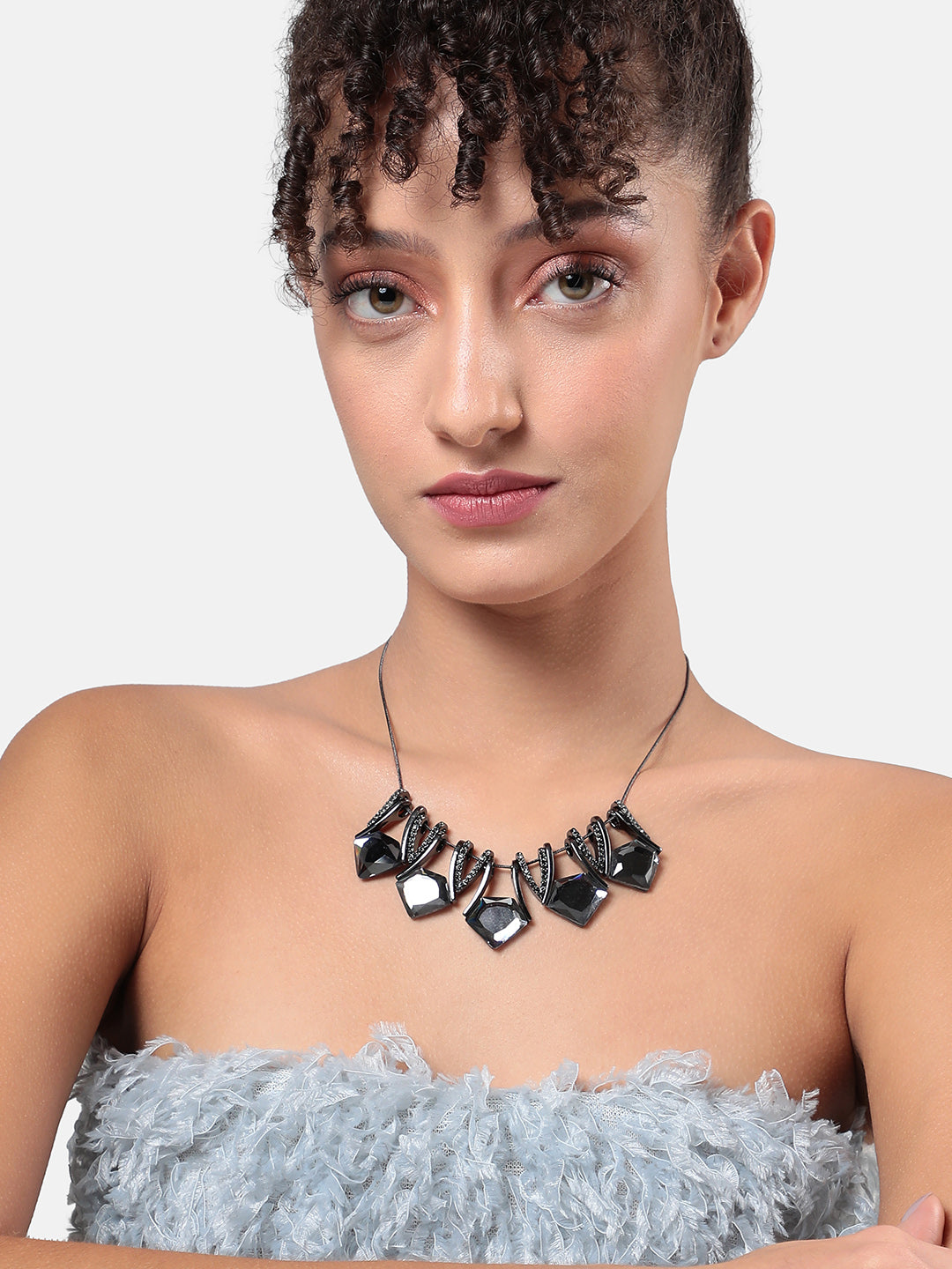 Silver-Plated Stone-Studded Necklace