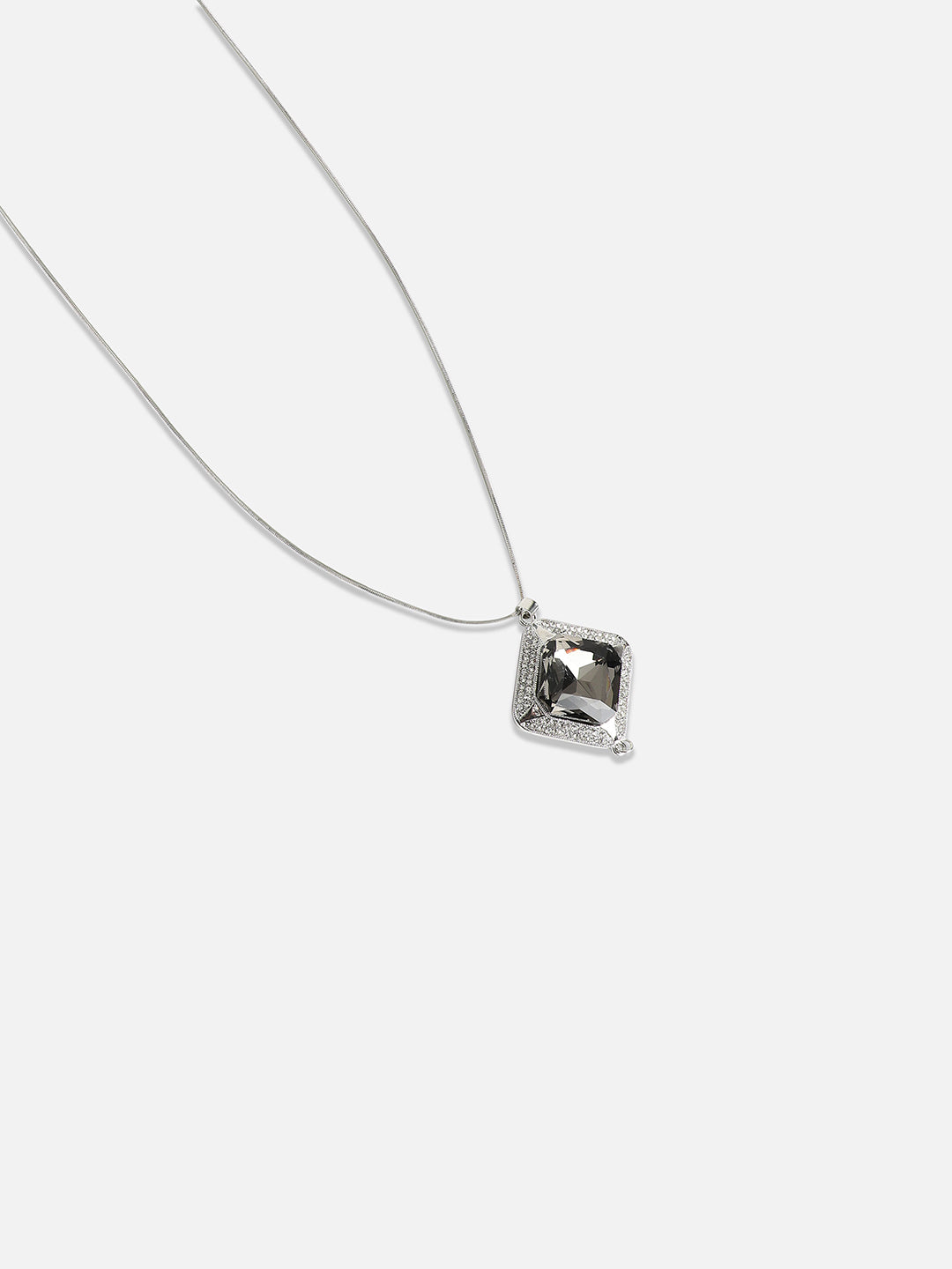 Silver-Plated Stone Studded Pendant Necklace With Tasseled Detail