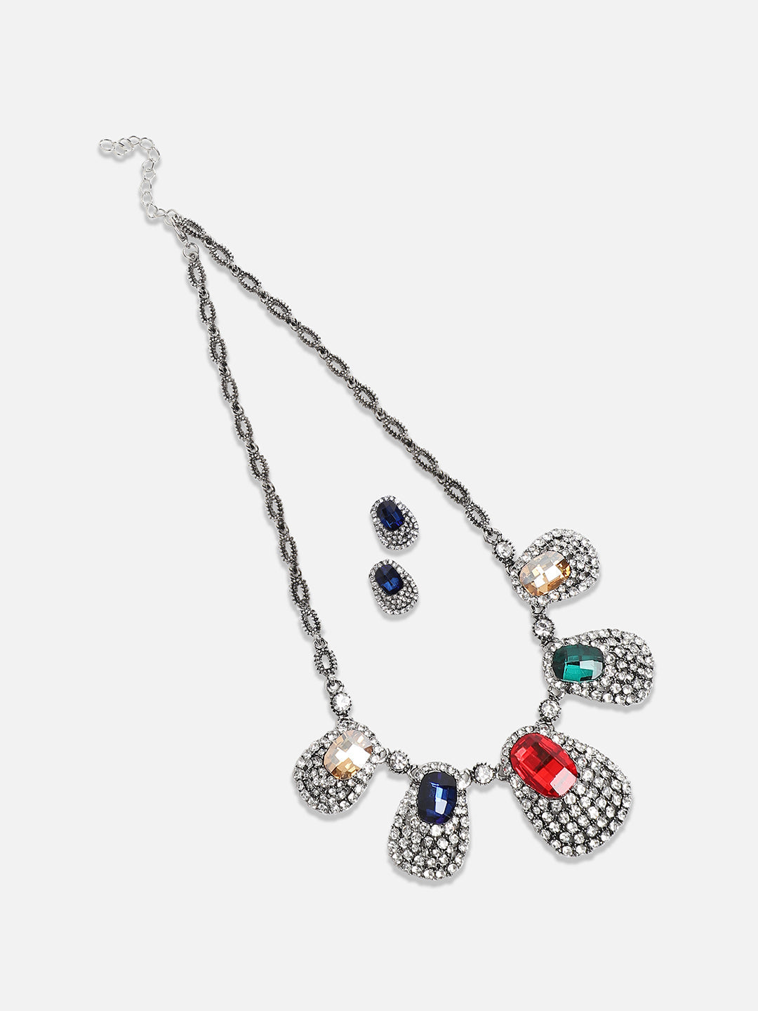 Silver-Plated Crystal-Stones Studded Jewellery Set
